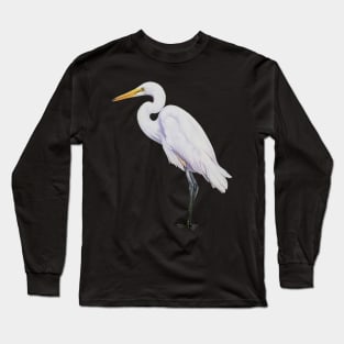 Great White Egret Painting (no background) Long Sleeve T-Shirt